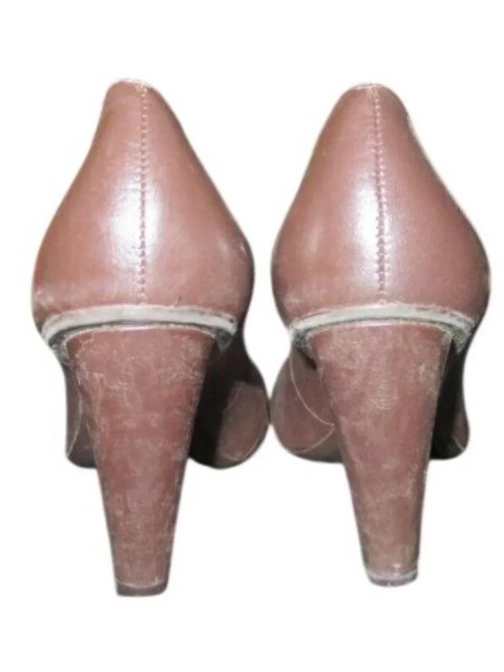 BCBGeneration BCBGirls Brown Leather Retro Prep Chunky Heel Button Adorned Pumps
